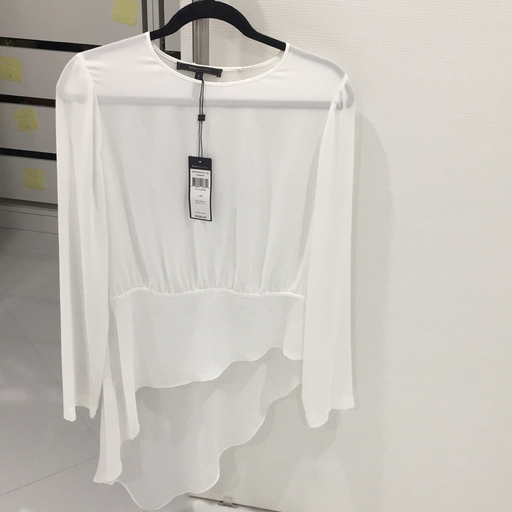 White BCBGMAXAZRIA Eugenie asymmetrical blouse